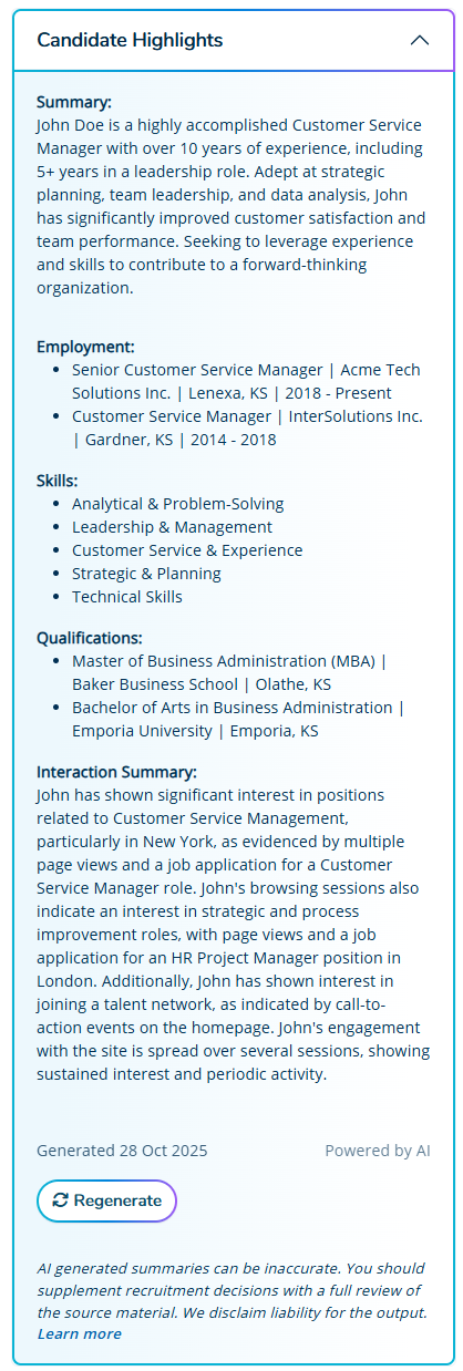 Candidate Interaction Summary Example