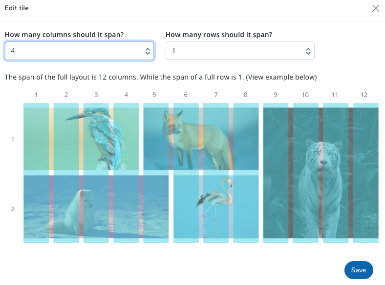 Tile layout grid settings configuration