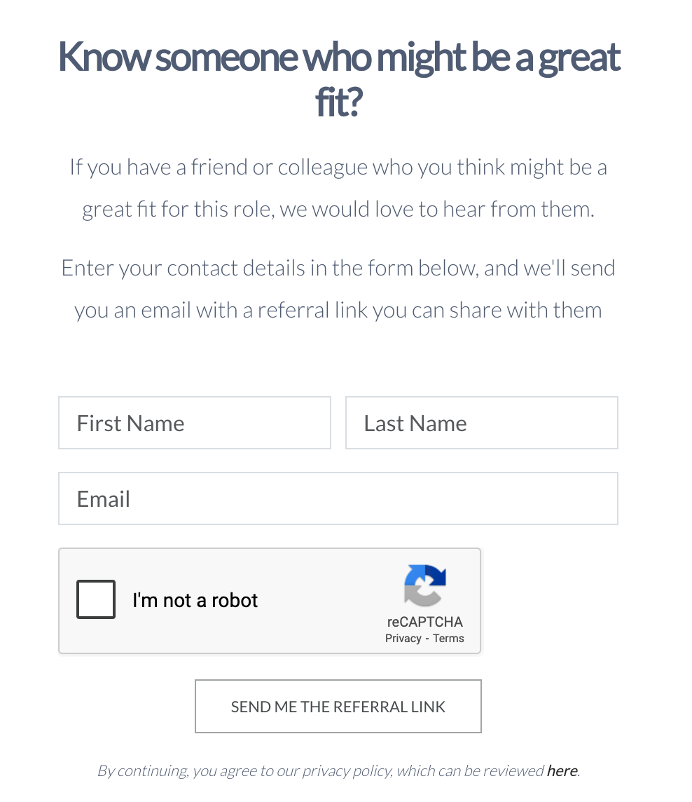 reCAPTCHA on referral CTA