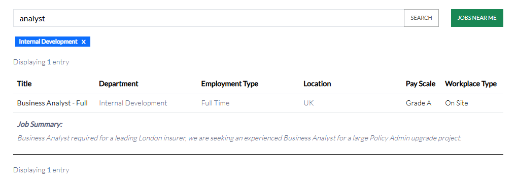 Summary info in job search results table