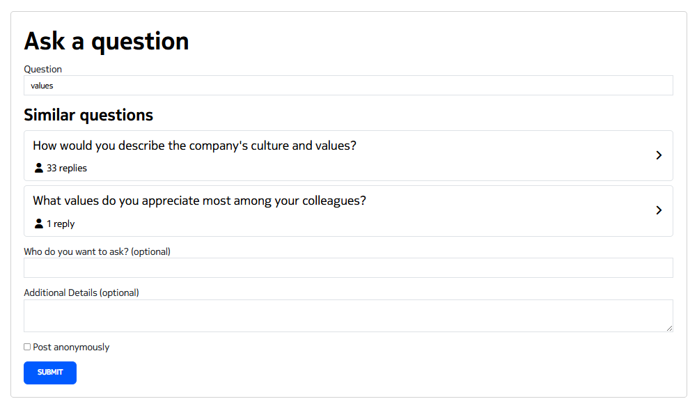 Employee Connections Similar Questions example