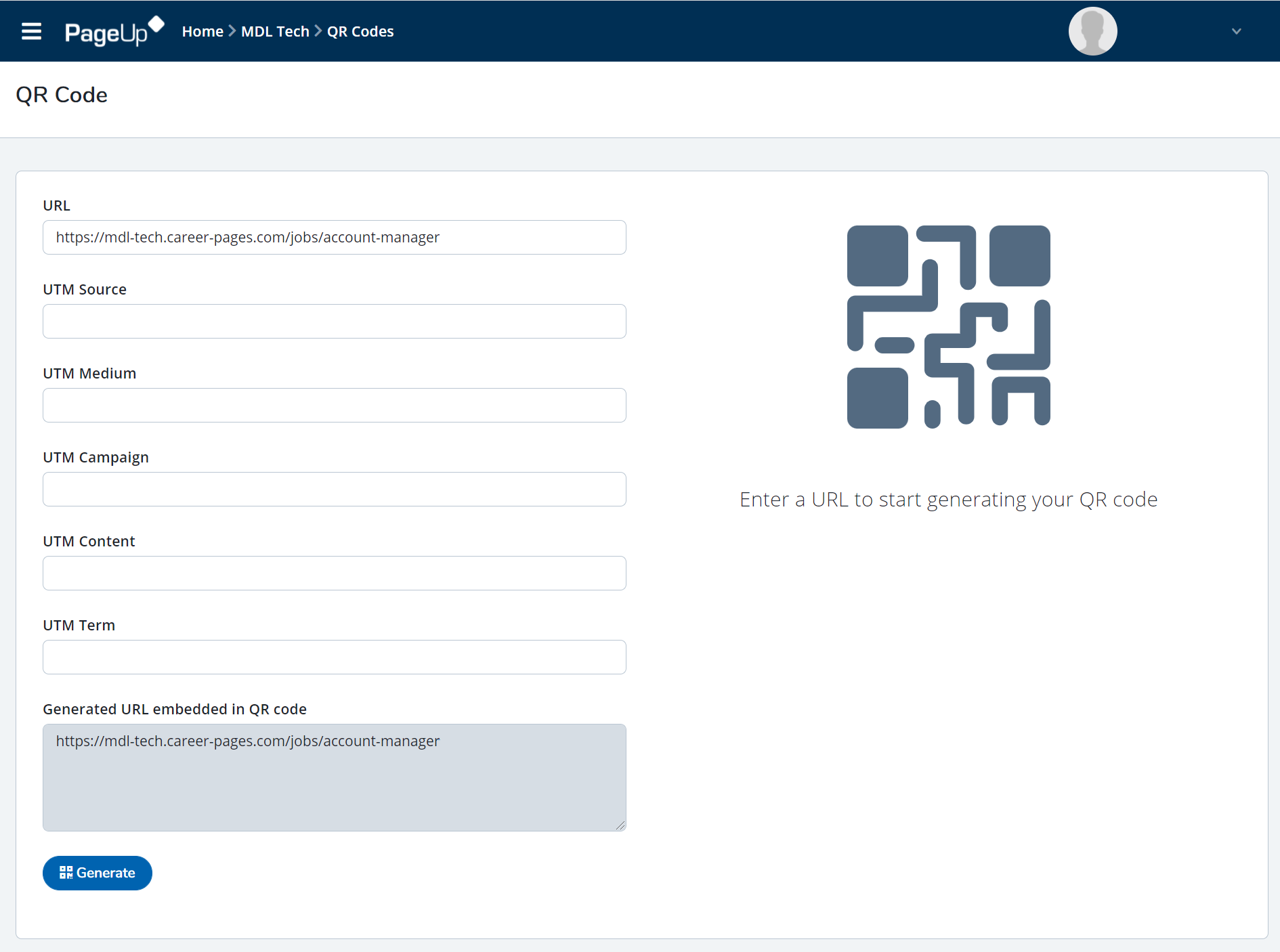 QR Code screen - UTM parameters