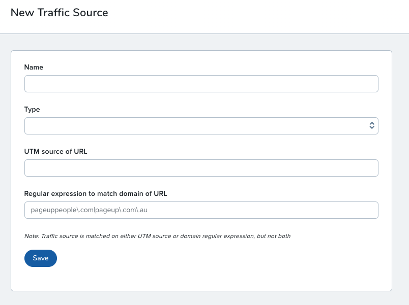 Form to create new traffic source