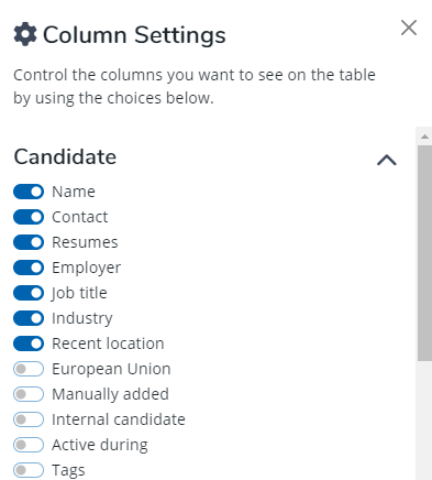 Configure columns