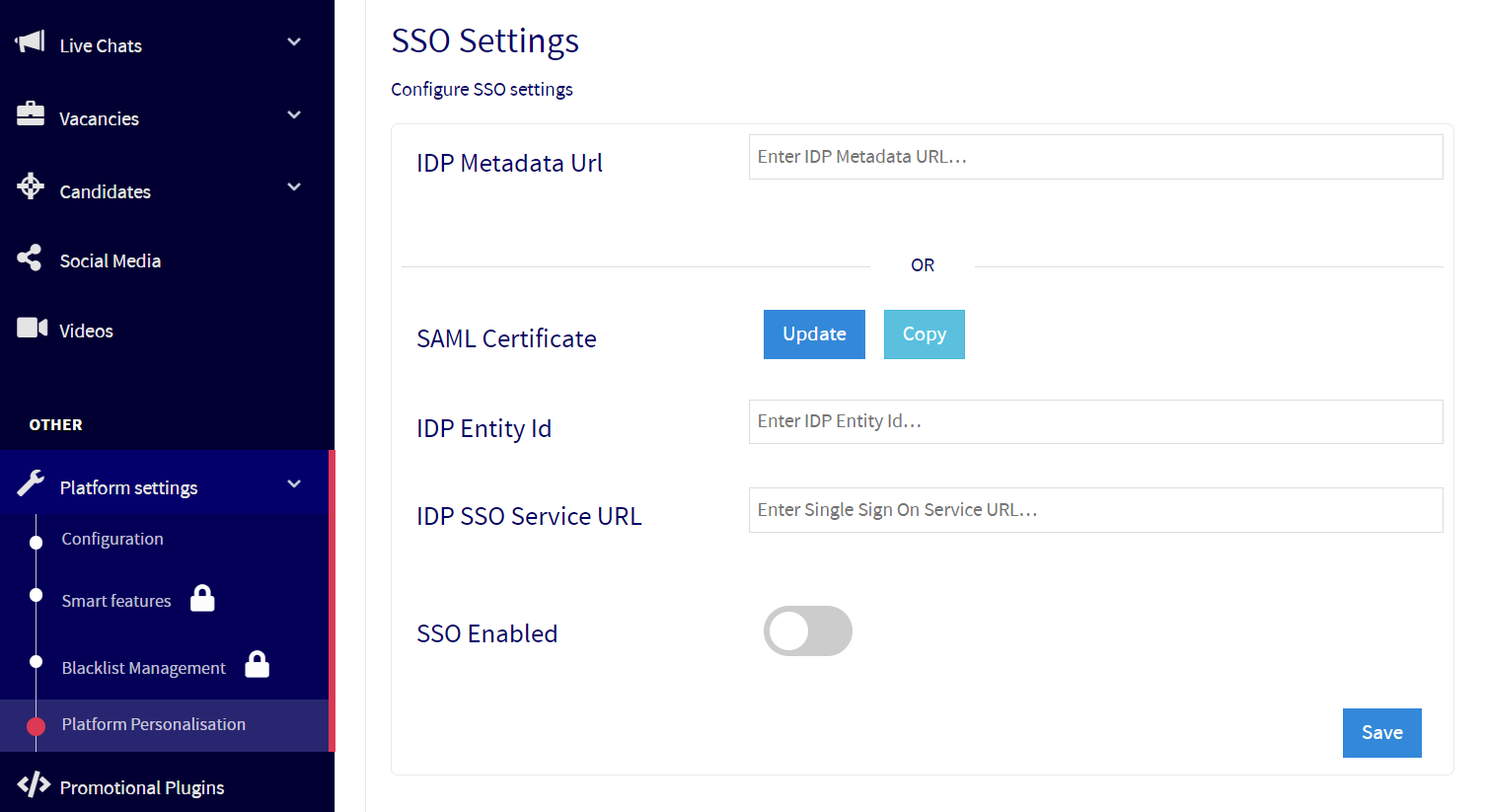 employee connections - sso settings