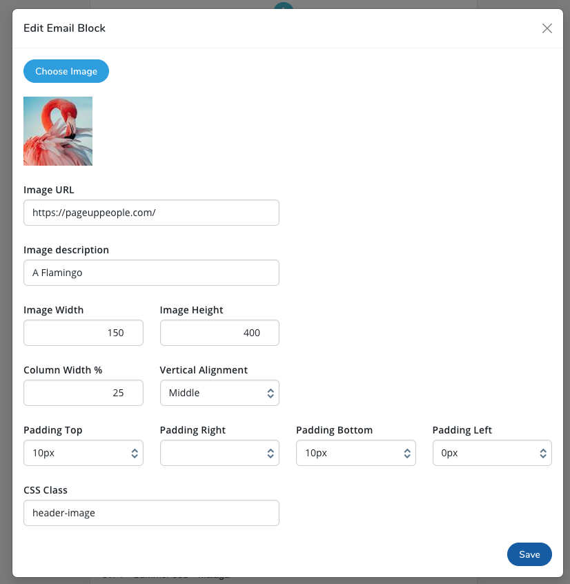 Email image block edit form